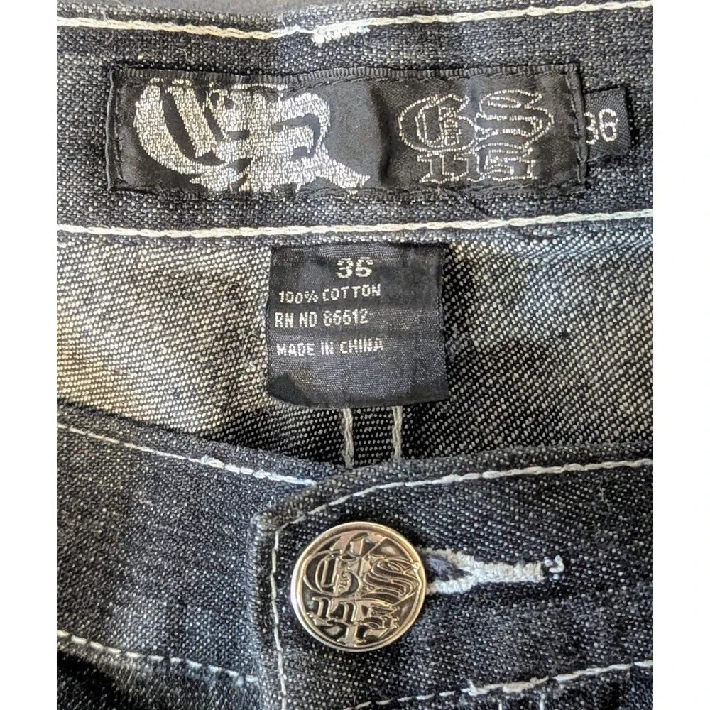GS115 Y2K Hip Hop Dark Wash Jeans Mens 36 Streetwear Denim Baggy